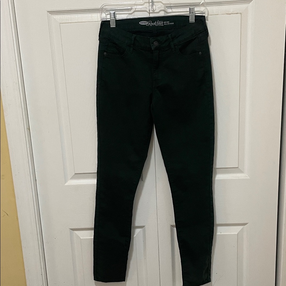 Old Navy the rockstar mid rise dark green Jeans size 4waist 30,rise 9, inseam 28
